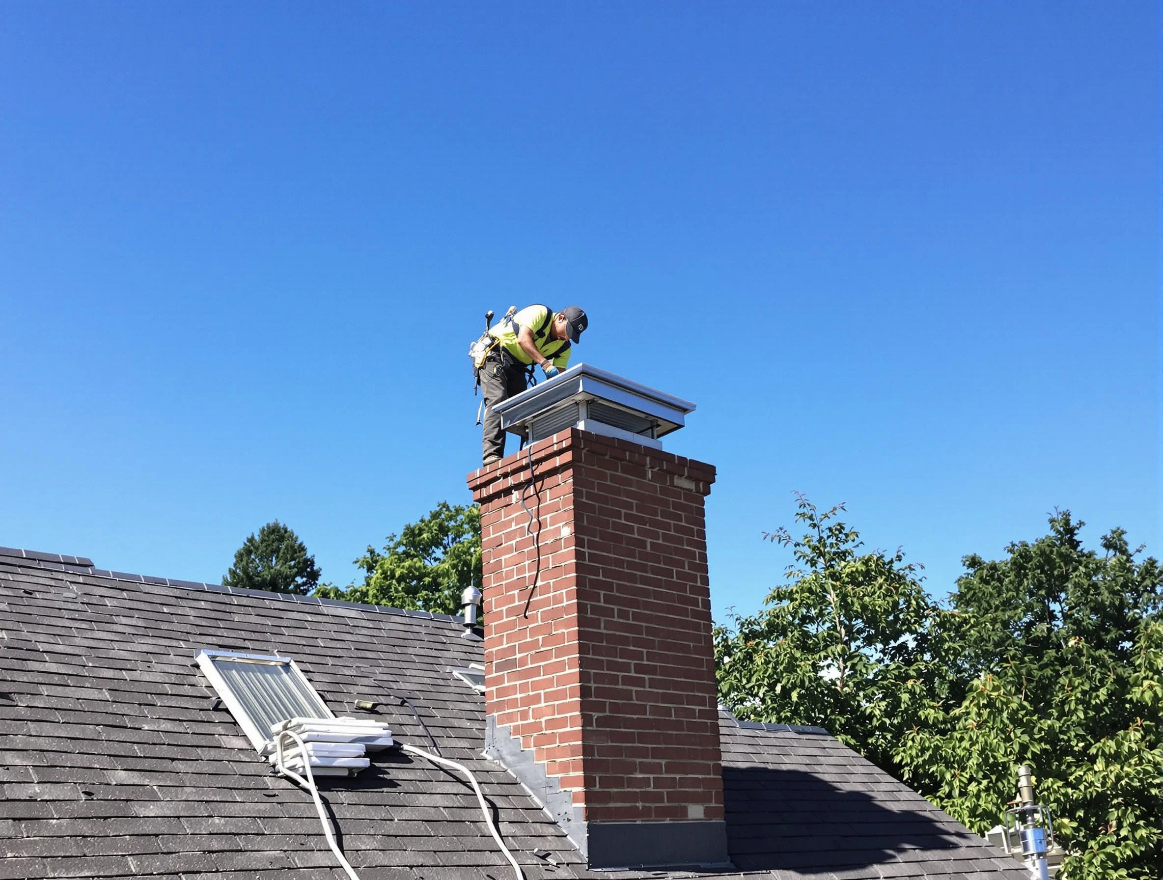 Holt Chimney Sweep technician measuring a chimney cap in Holt, AL