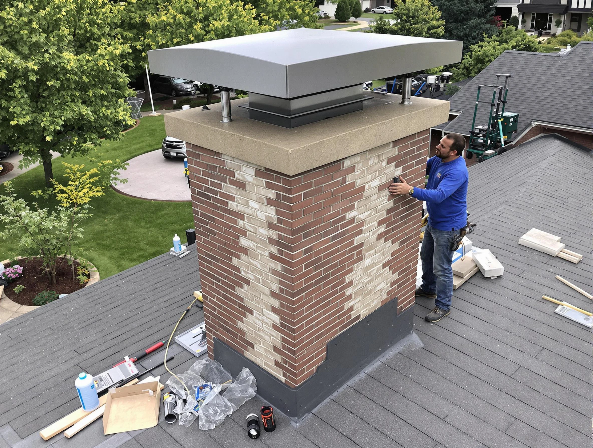 Holt Chimney Sweep team working on a custom chimney remodel in Holt, AL